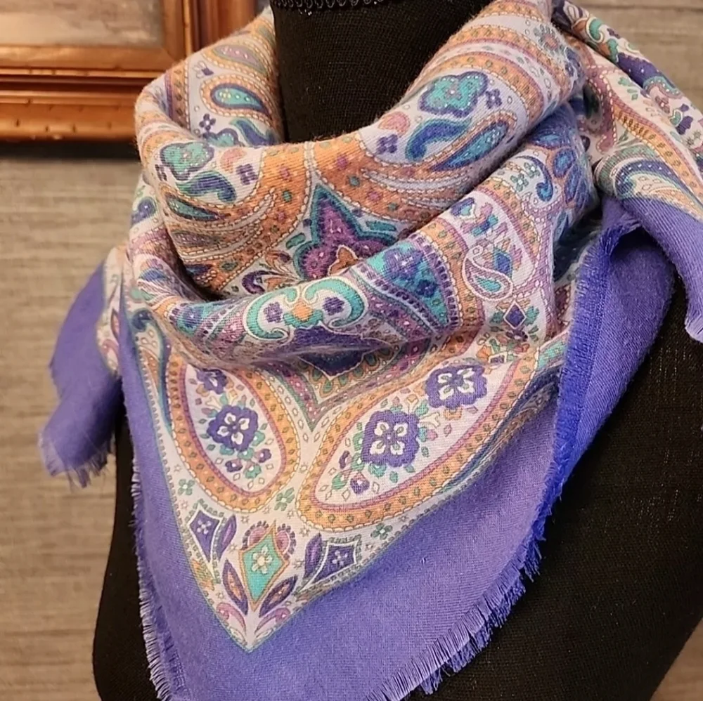 Vintage Specialty House Inc Paisley Square Scarf Made in Italy Purple Boho